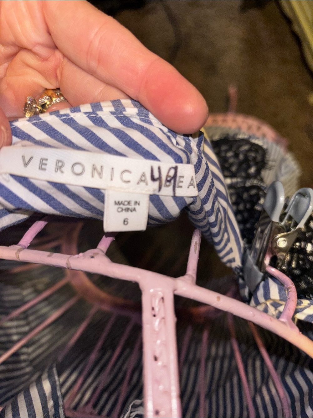 Veronica Beard Navy and White Striped One-Shoulder Ruffle Blouse - Picture 6 of 6
